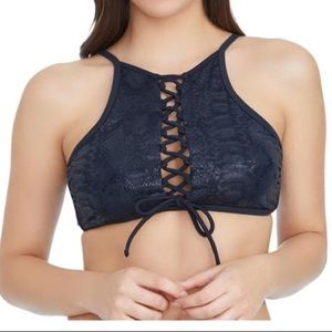 bebe Lace-Up High Neck Bikini Top